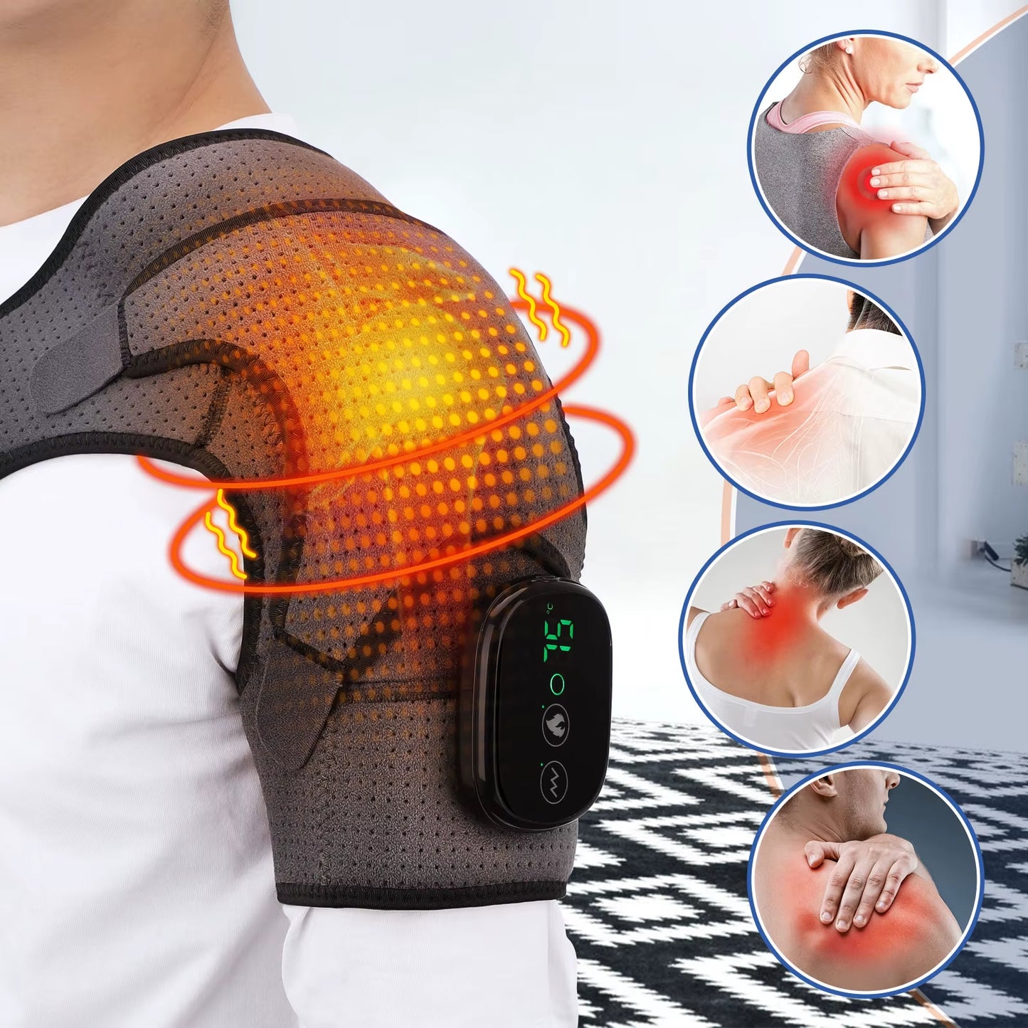 Electric Heating Shoulder Massage Heated Back Shoulder Brace Adjustable Heating Shoulder Massage Belt for Arm Muscle Relaxation