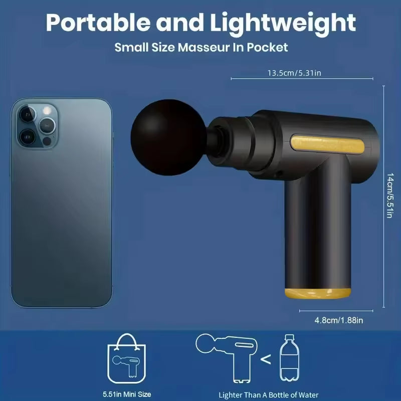 Portable Handheld Fascia Gun USB Charging Tapping Massager for Body Back Neck Leg 6 Levels of Intensity