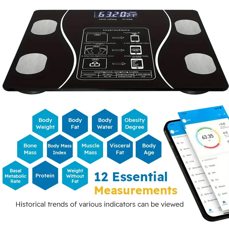 Smart Body Fat Scale Bluetooth Health Scale Wireless LED Digital Weight Scale Body Composition Analyzer Testing Body Fat Scale
