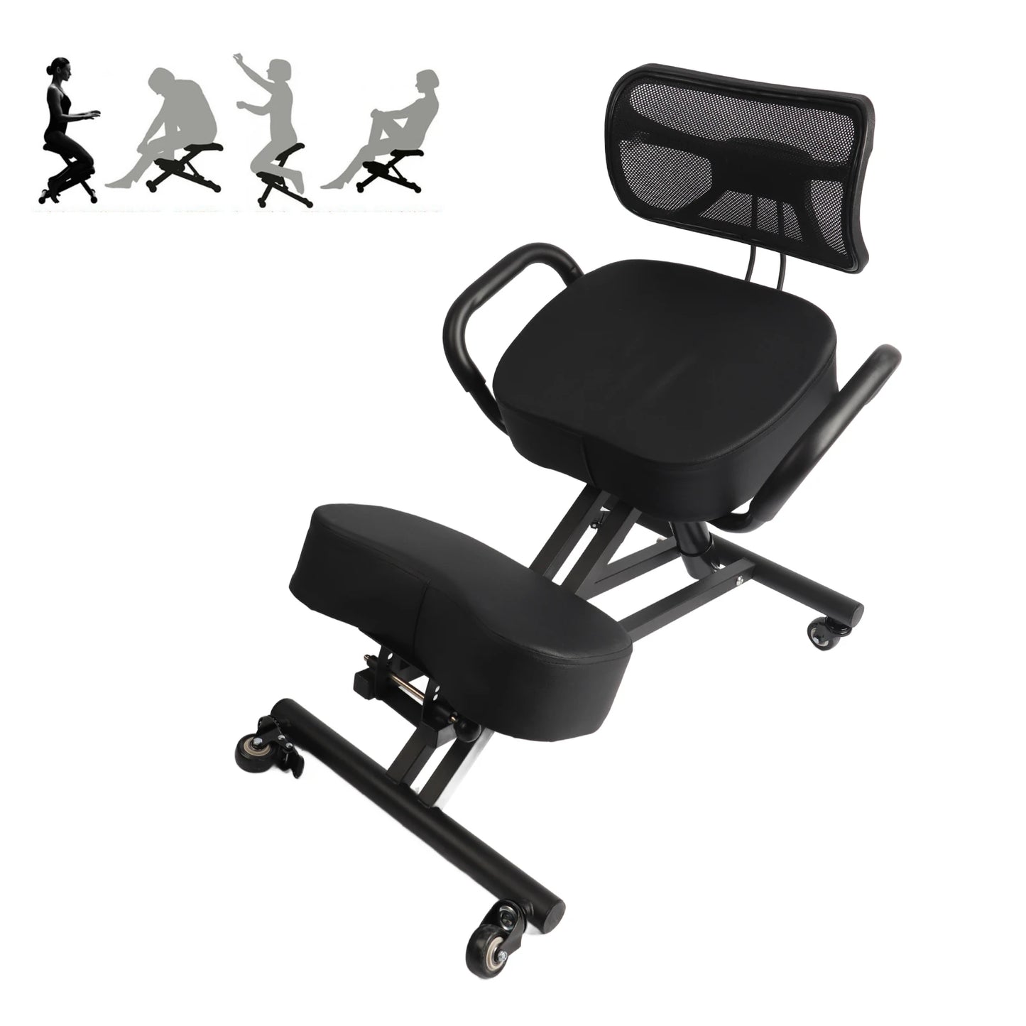 Height Adjustable Ergonomic Breathable Back Support Kneeling Chair with Leather Cushion Kneeling Chair Orthopaedic Stool