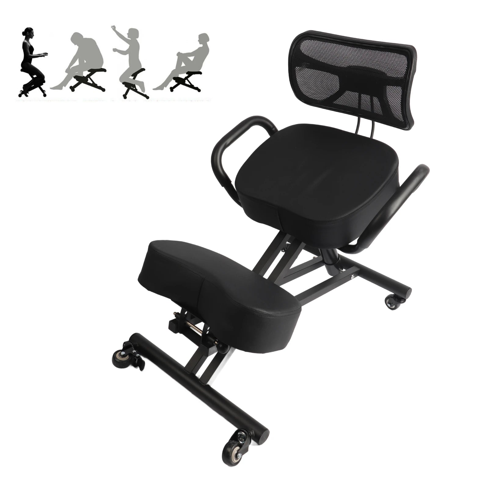 Height Adjustable Ergonomic Breathable Back Support Kneeling Chair with Leather Cushion Kneeling Chair Orthopaedic Stool