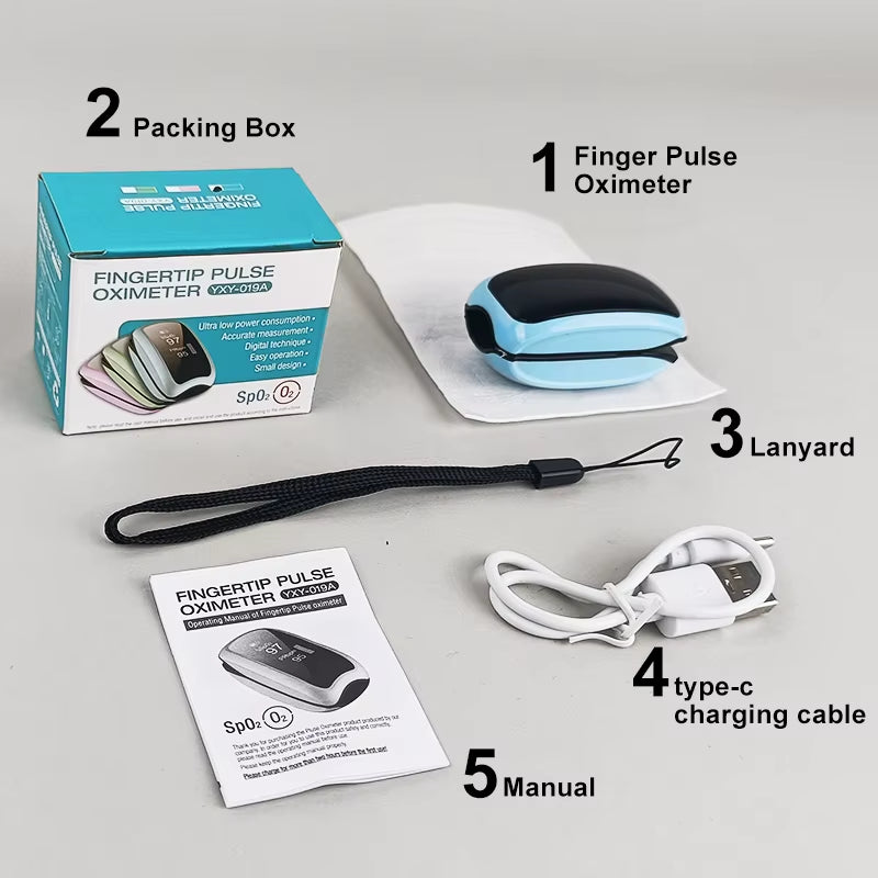 Rechargeable Medical Oximeter Strap Lanyard Fingertip Pulse Oximeter Blood Oxygen Saturation Monitor Digital LED Display Child