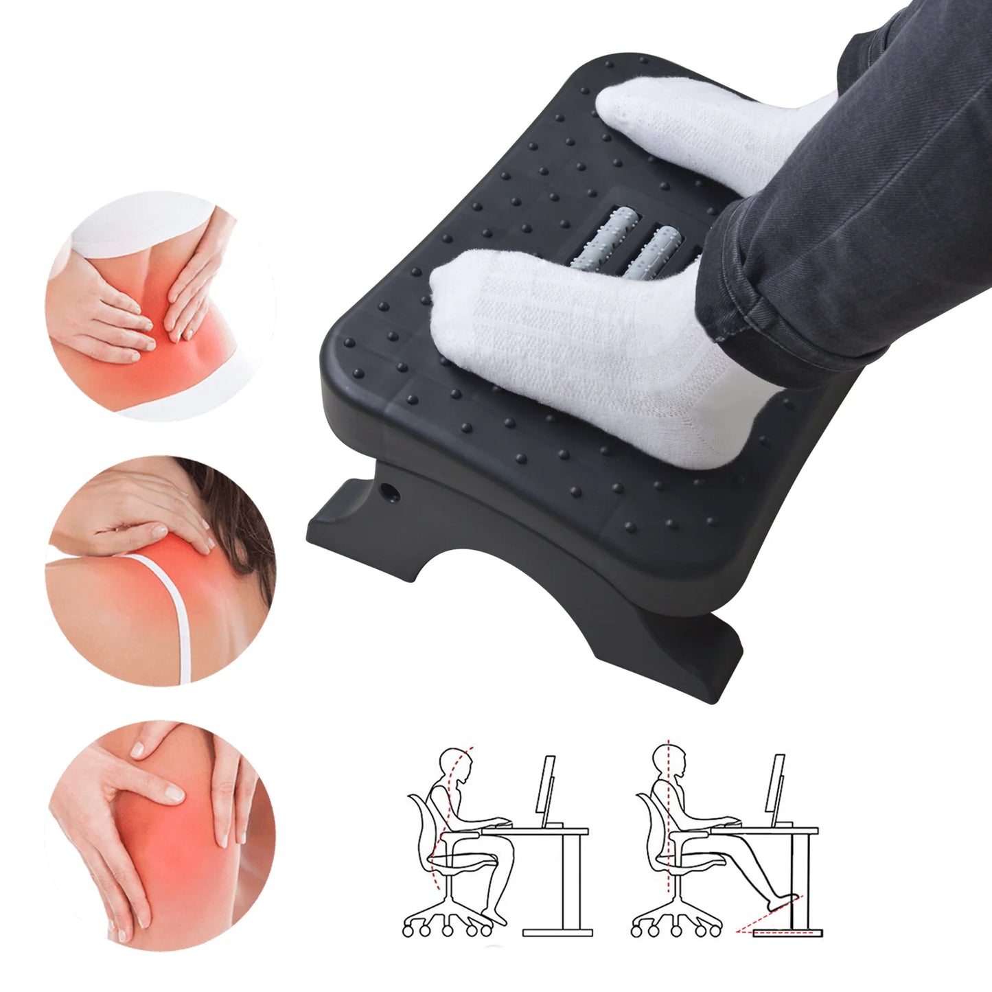 Ergonomic under Desk Footrest Massage Rollers Leg Rest Pain Relief Non-Slip Foot Stool Posture Correction as Christmas New Gift