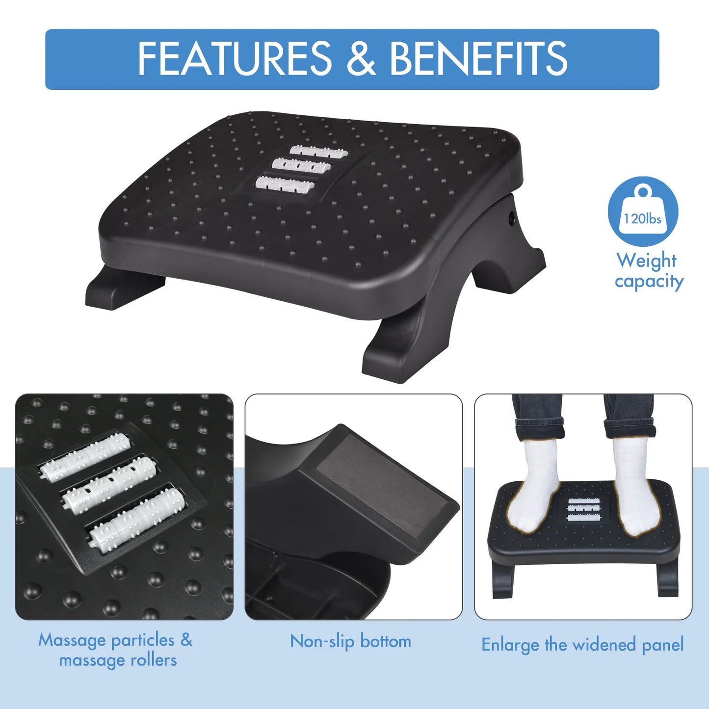 Ergonomic under Desk Footrest Massage Rollers Leg Rest Pain Relief Non-Slip Foot Stool Posture Correction as Christmas New Gift