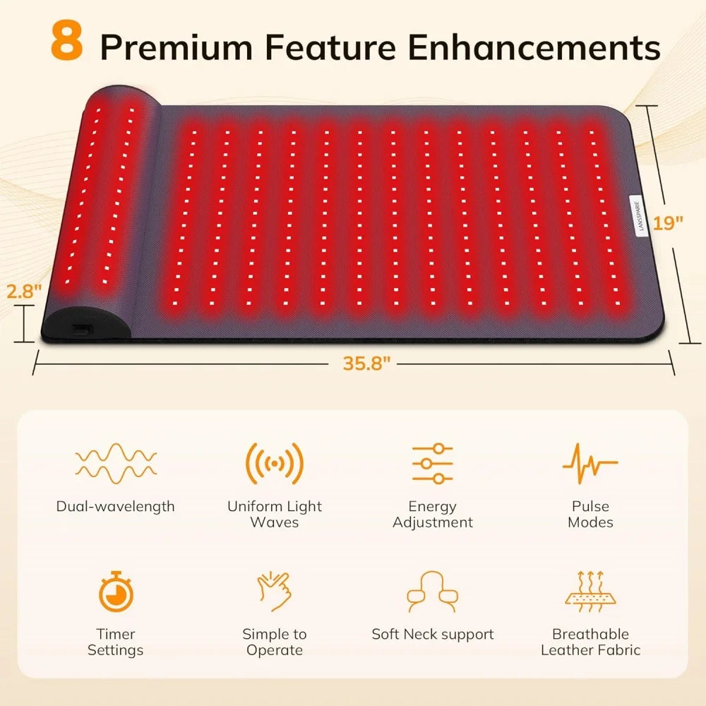 Red Light Therapy Mat with Neck Support near Infrared Light Therapy Pad for Body Deep Therapy Pain Relief Muscle Recovery