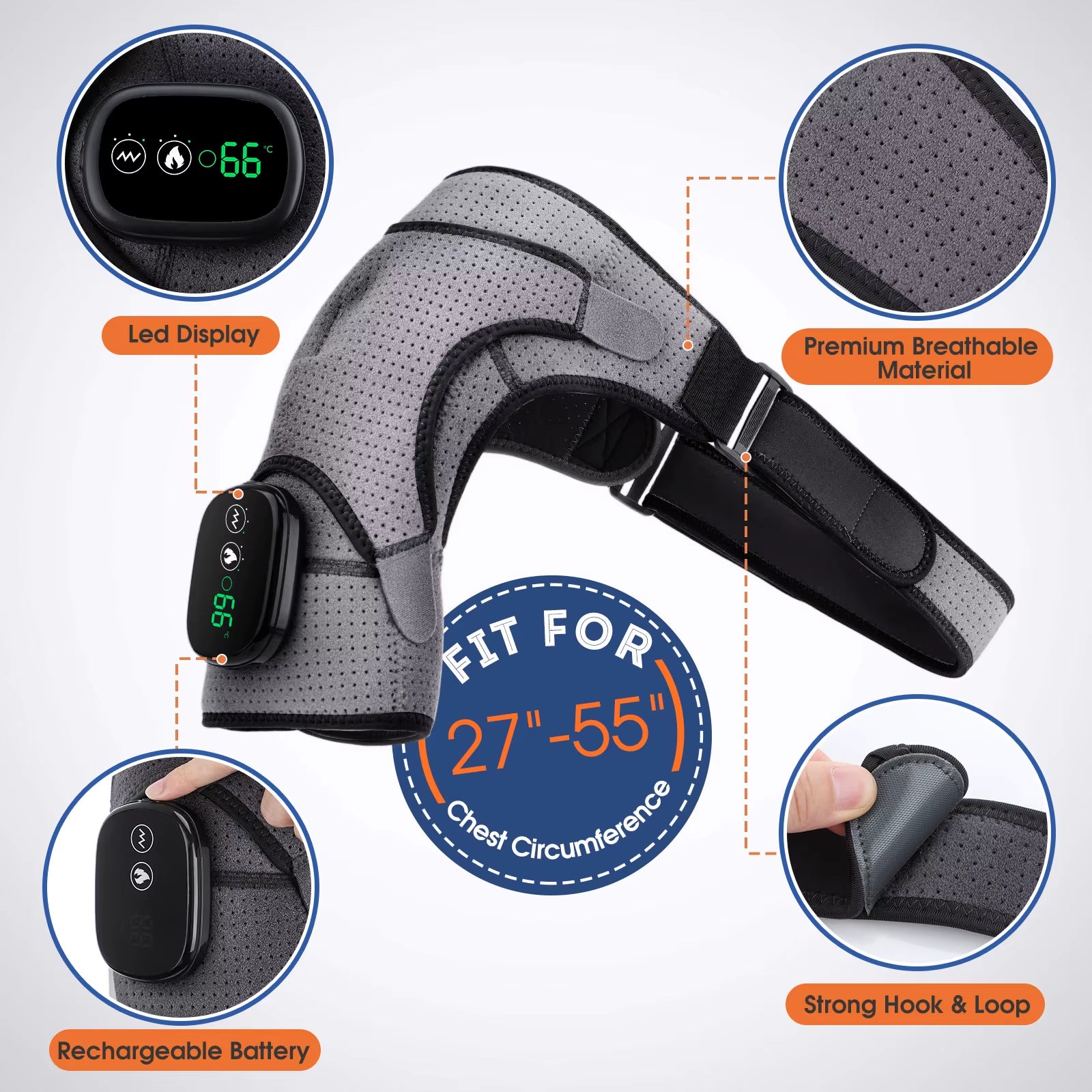 Electric Heating Shoulder Massage Heated Back Shoulder Brace Adjustable Heating Shoulder Massage Belt for Arm Muscle Relaxation