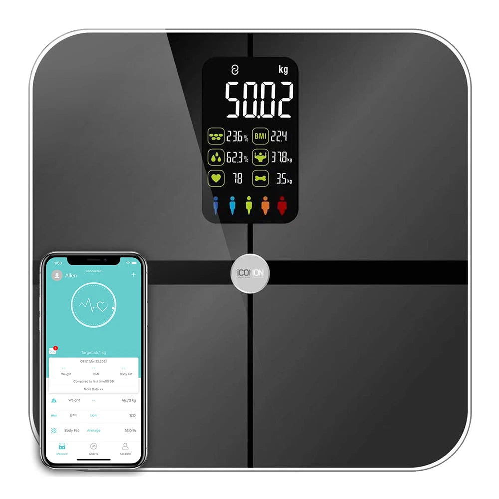 Digital Bluetooth Bathroom Scale - High Accuracy Body Fat and BMI Analyzer Large Display Weight Scales for Health Monitoring